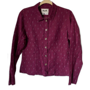 FLAX Berry Printed Button-Up Linen Shirt Women's Petite 4-6